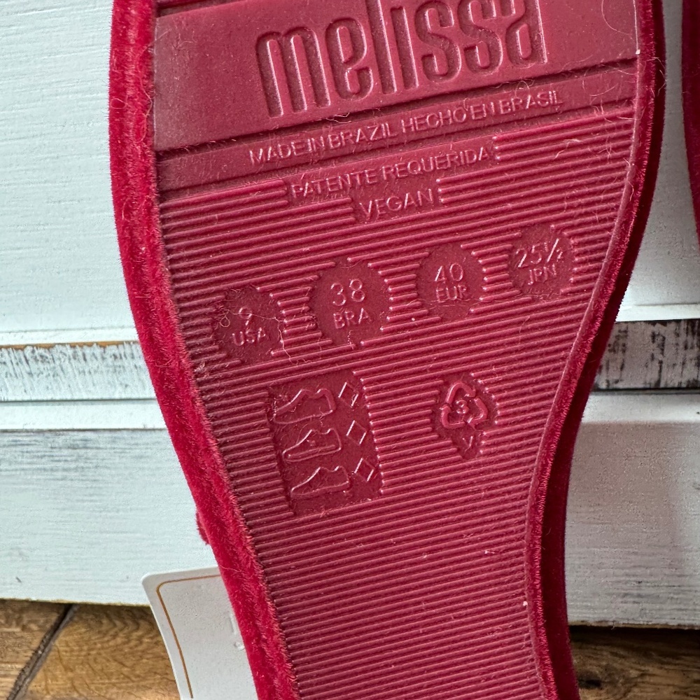 NWT Melissa Soft Ballerina Velvet II Flat Red‎ Women's Size 9 - Picture 8 of 8